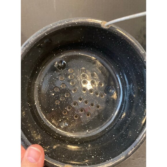 Vintage Black Speckled Enamel 6” Steamer Basket with Handle - Picture 6 of 11